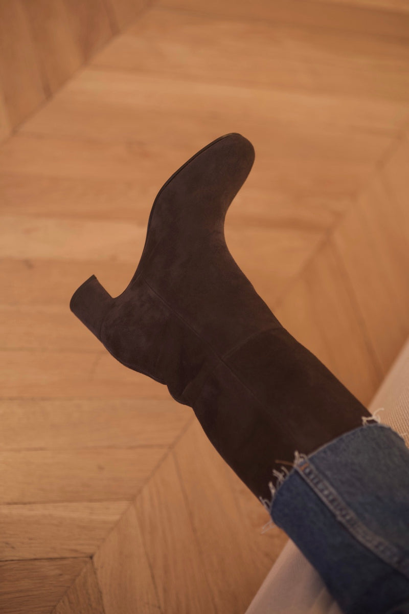 Vénezia Long Boots Velours Poivre Sauvage